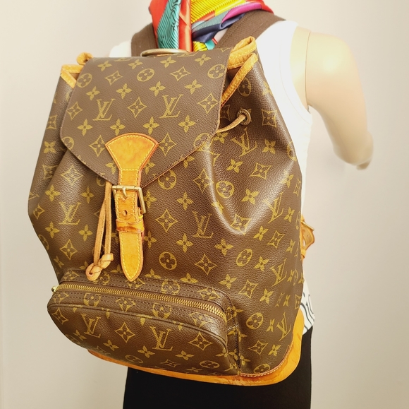 LOUIS VUITTON Montsouris Gm Brown Monogram Coated Canvas Backpack - Picture 2 of 15